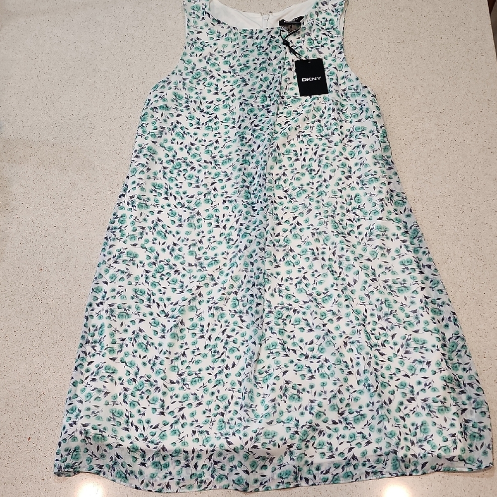 Dkny Sz 6 Women Floral Green Black White Dress Swing